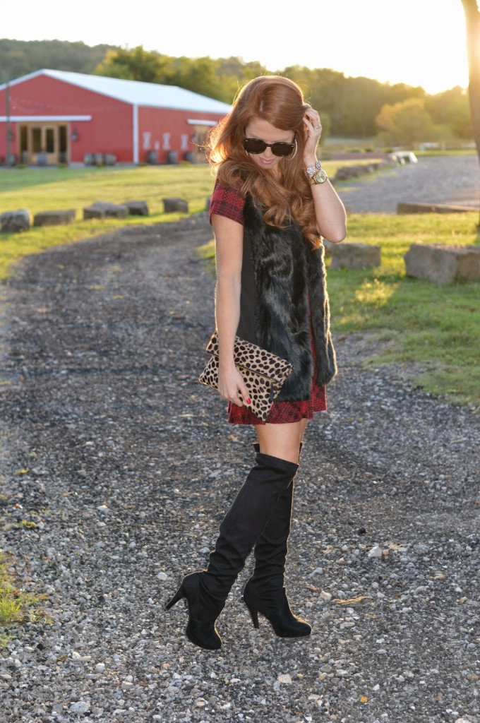 Plaid + Fur + Over the Knee Boots 