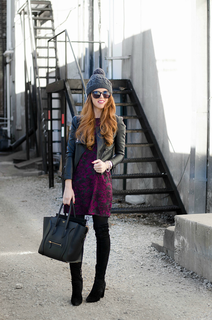 beanie and floral dress
