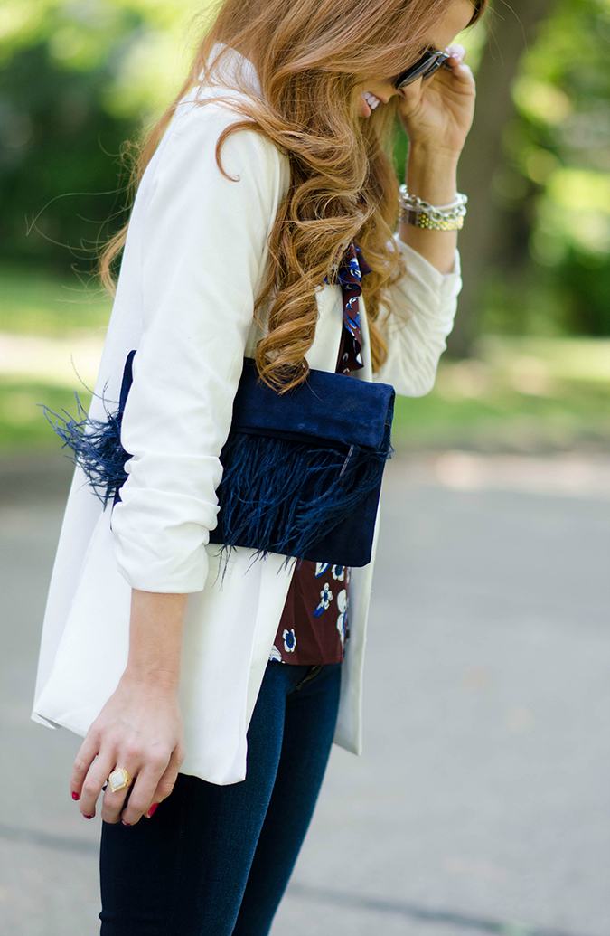 blue feather clutch