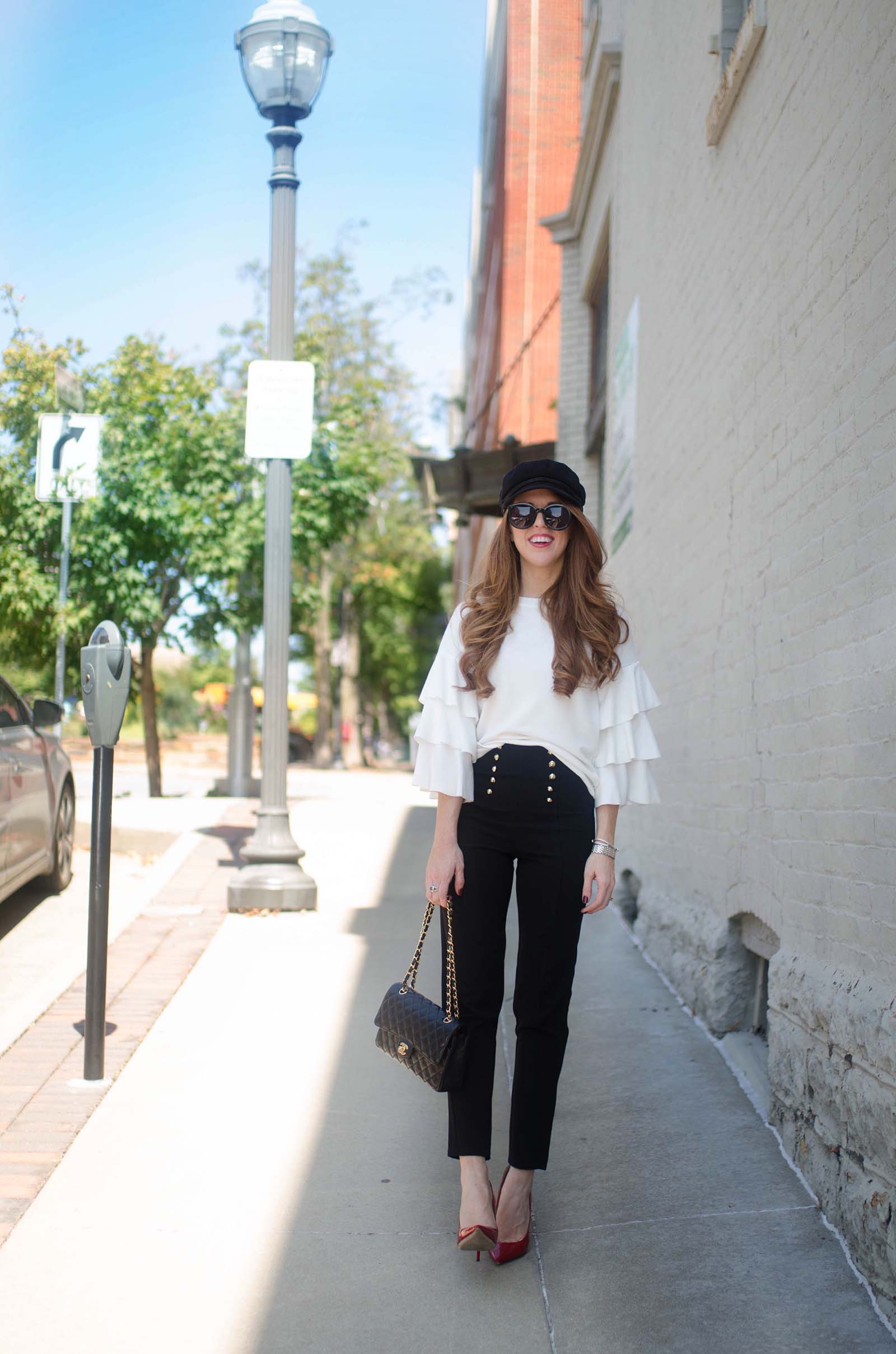 white-ruffle-top-with-high-waisted-pants